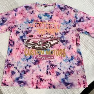 SHEIN Pink and Purple Tie-Dye Car Graphic Tee